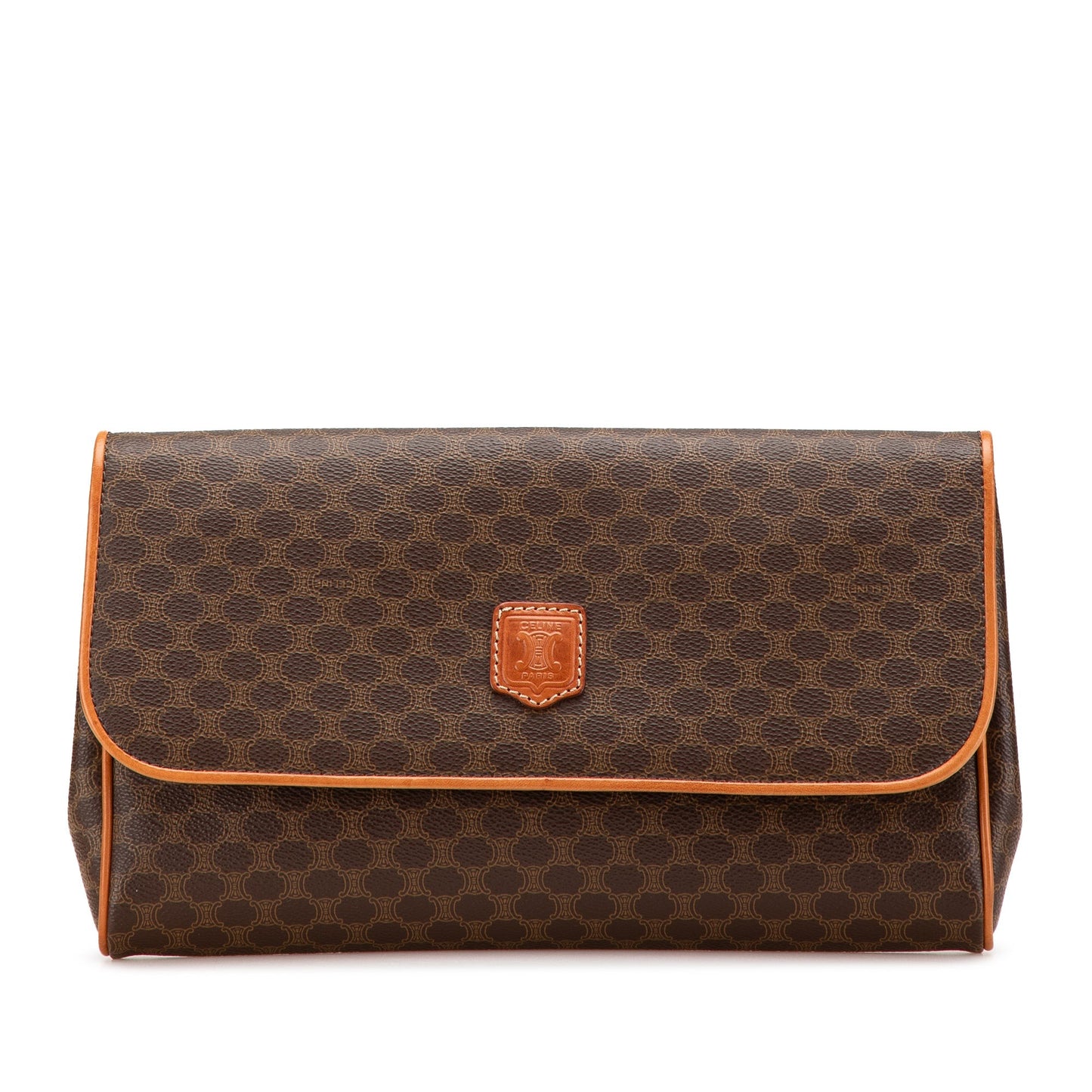 Celine Macadam Coated Canvas Clutch Brown