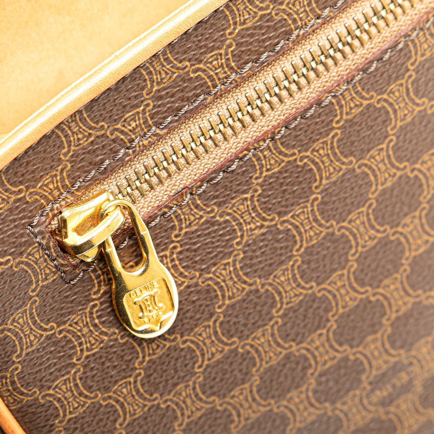 Celine Macadam Coated Canvas Clutch Brown