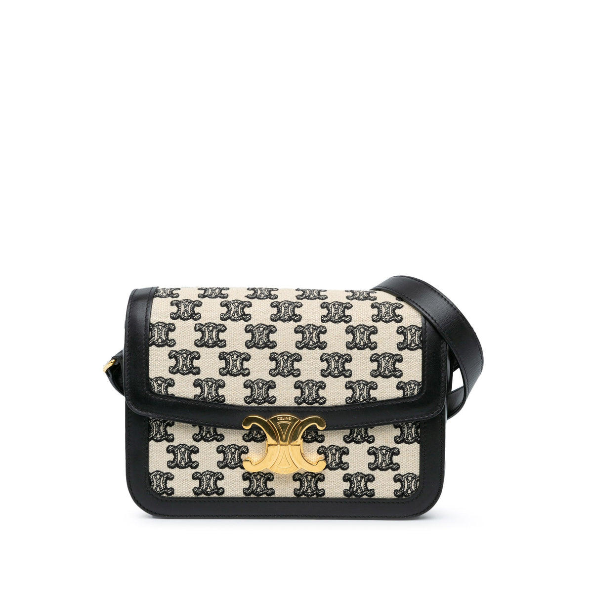 Celine Embroidered Canvas Triomphe Crossbody White