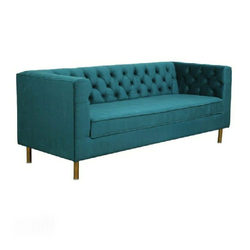 Roomloft Jade Teal Velvet 3-Seater Chesterfield Sofa – Button-Tufted Back & Gold Metal Legs