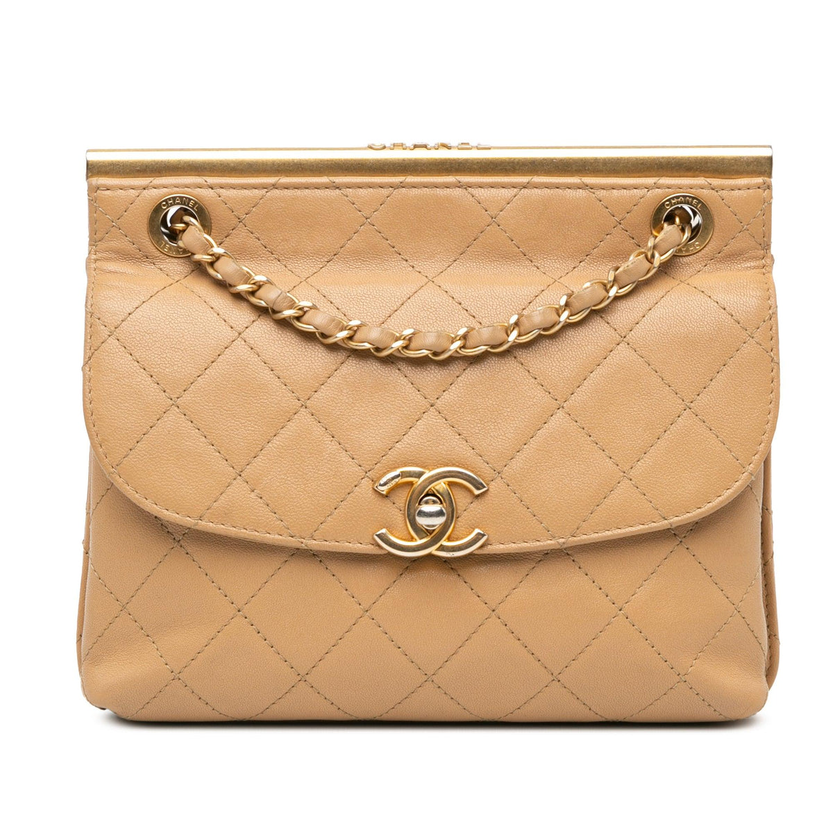 Chanel Quilted Lambskin CC Logo Bar Shoulder Bag Brown