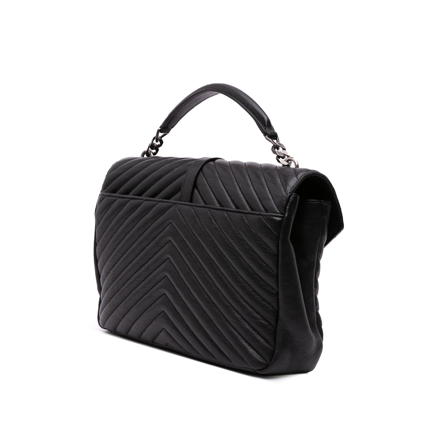Saint Laurent Large Sheepskin Chevron Monogram Monochrome College Bag Black