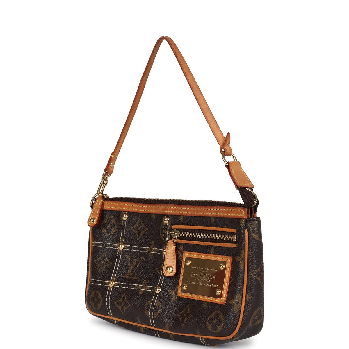 Louis Vuitton Pochette Accessories Brown Monogram Rivet Gold Hardware