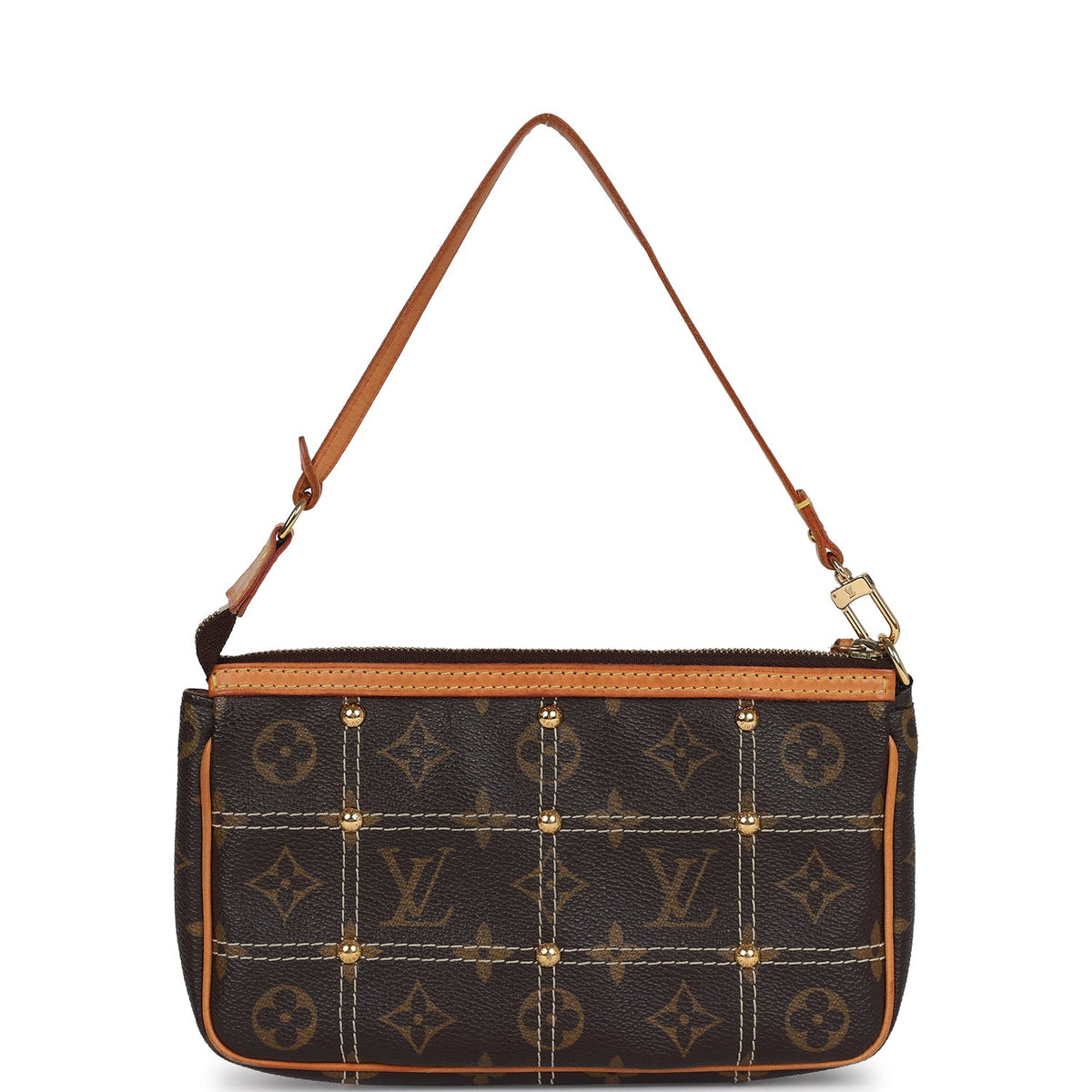 Louis Vuitton Pochette Accessories Brown Monogram Rivet Gold Hardware