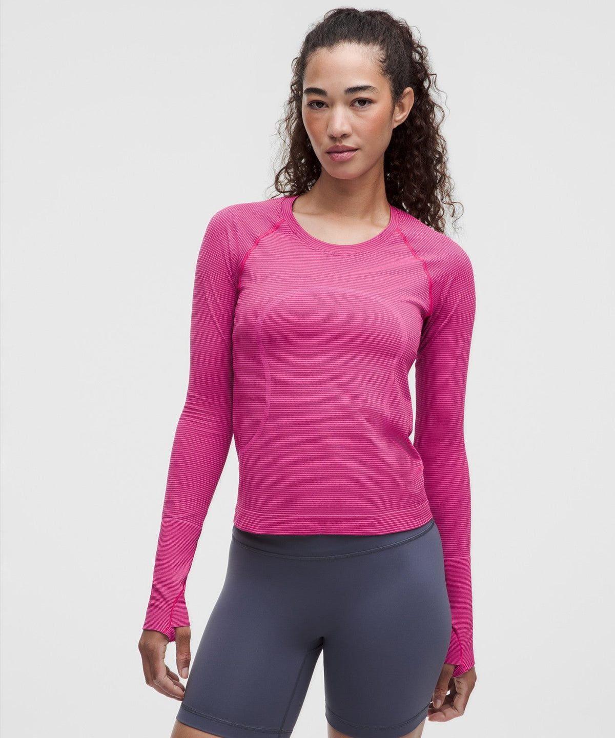 Lululemon Swiftly Tech Long Sleeve - Spandex Stripe Flamingo Fun/Raspberry Rave
