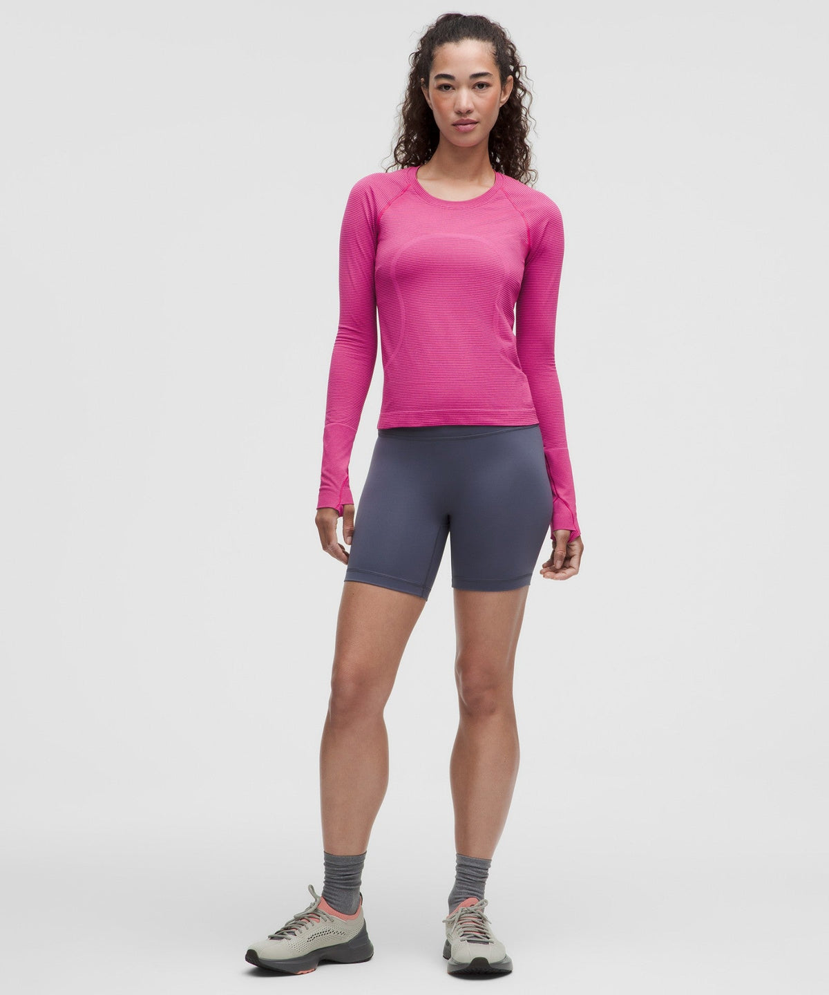 Lululemon Swiftly Tech Long Sleeve - Spandex Stripe Flamingo Fun/Raspberry Rave