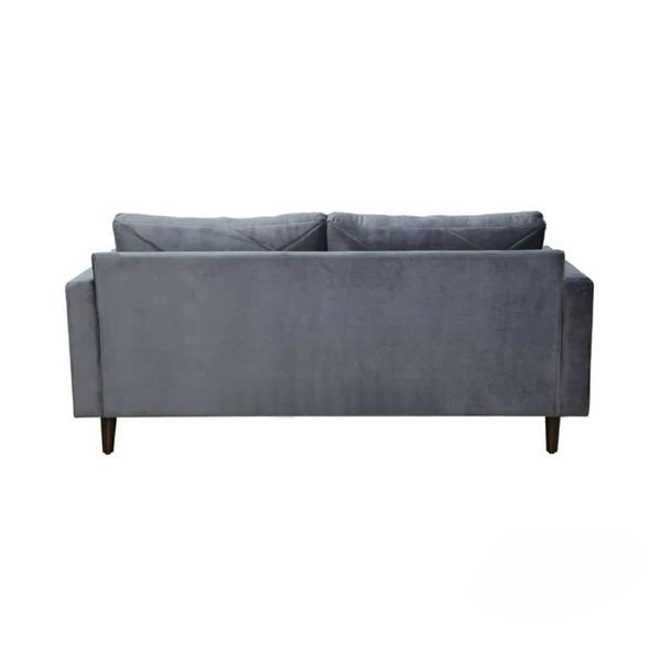 Roomloft Leon Grey Velvet 3-Seater Sofa – Diamond-Quilted Back Cushions & Dark Wooden Legs