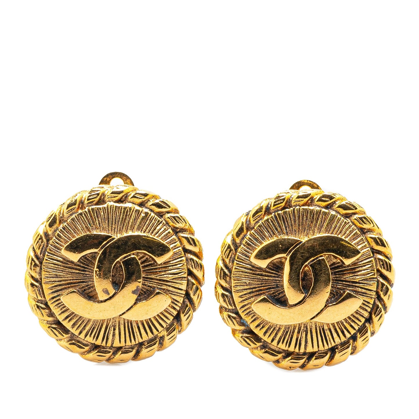 Chanel Gold Plated CC Round Clip on Earrings Gold
