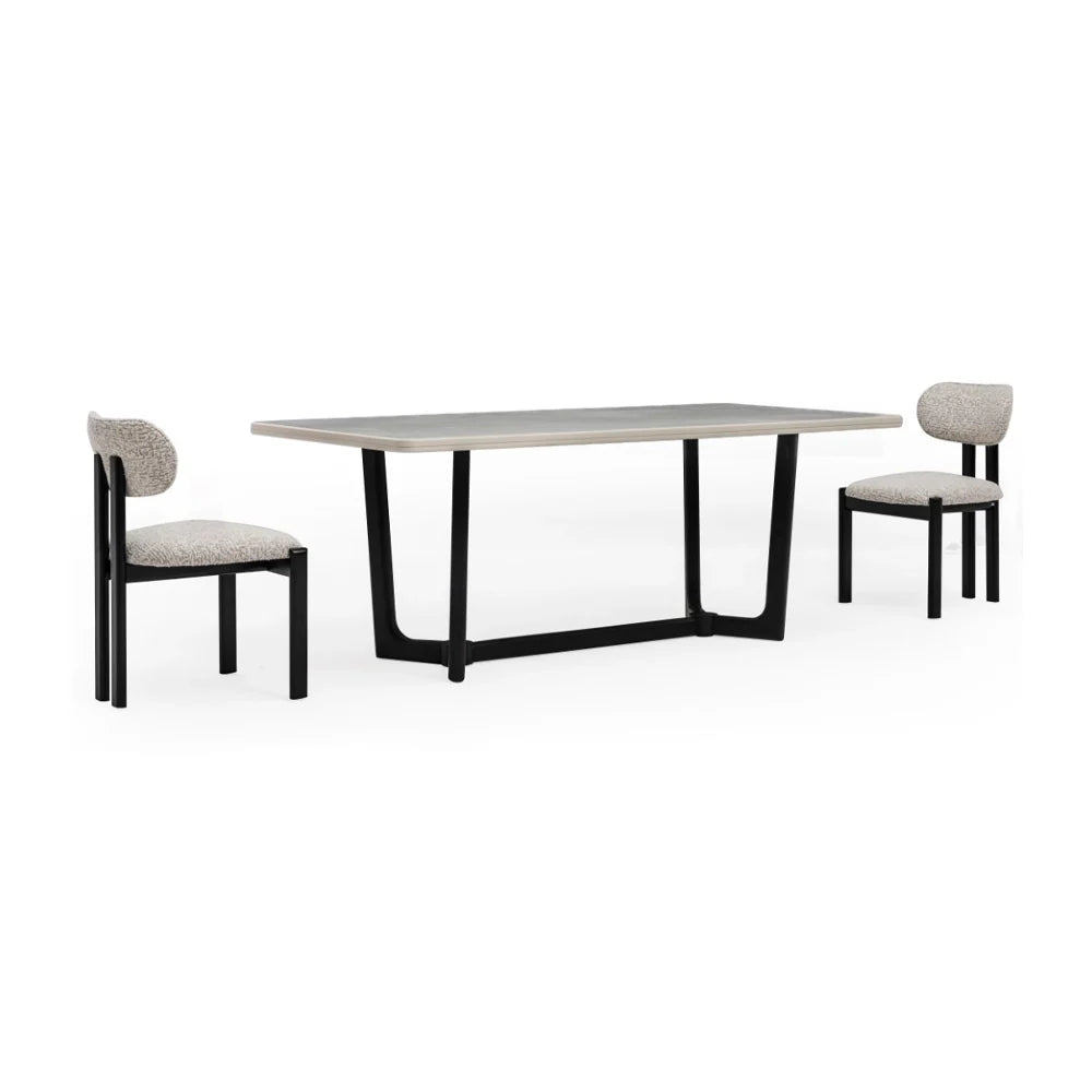 Roomloft Madrid Brown Wood 4-Piece Dining Table Set – Solid Wood Frame & Upholstered Fabric Chairs