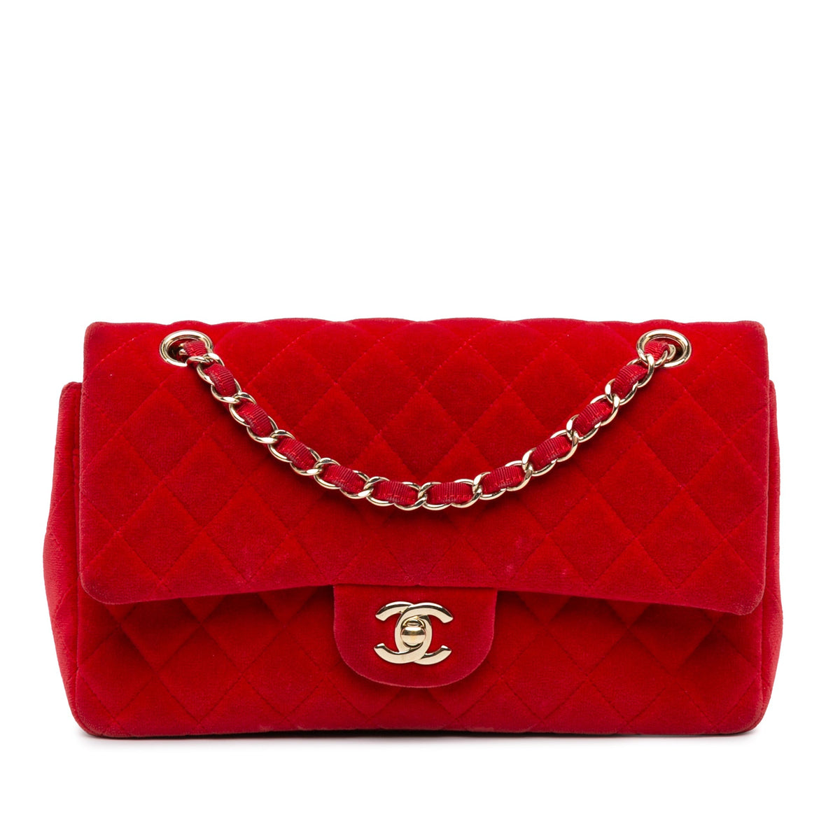 Chanel Medium Classic Velvet Double Flap Red