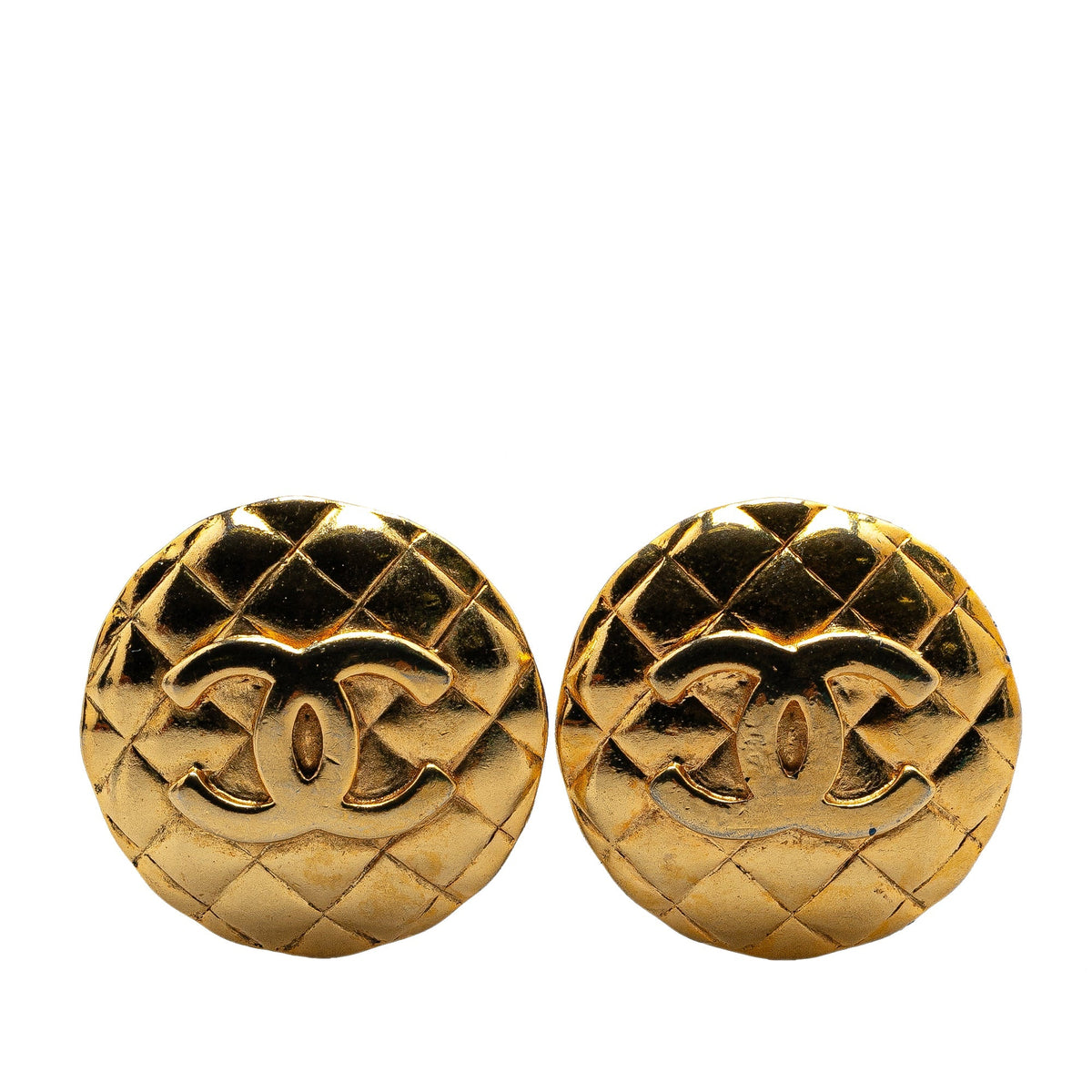 Chanel Gold Plated CC Quilted Clip On Earrings Gold