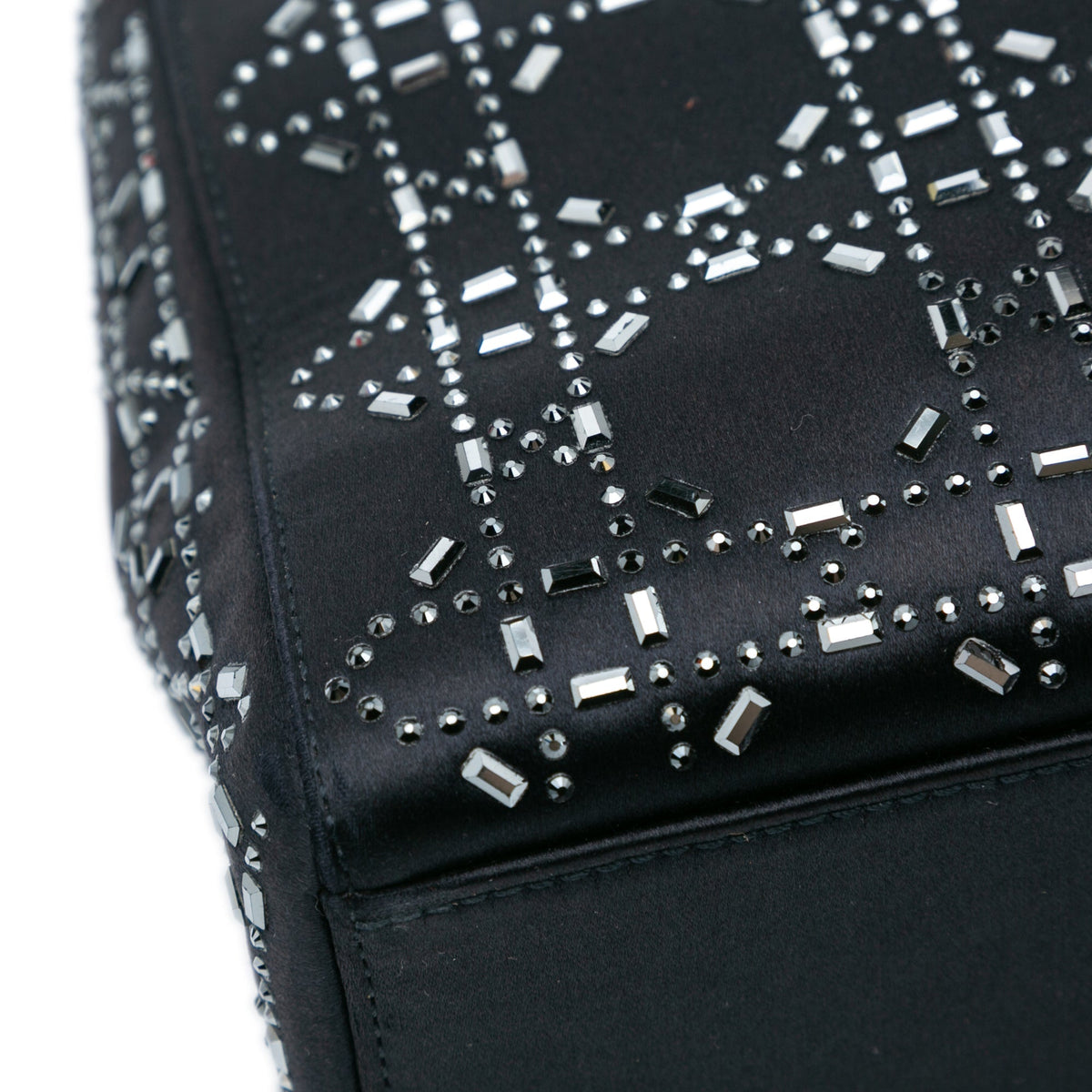 Dior Mini Satin Cannage Strass Crystal Embellished Lady Dior Black