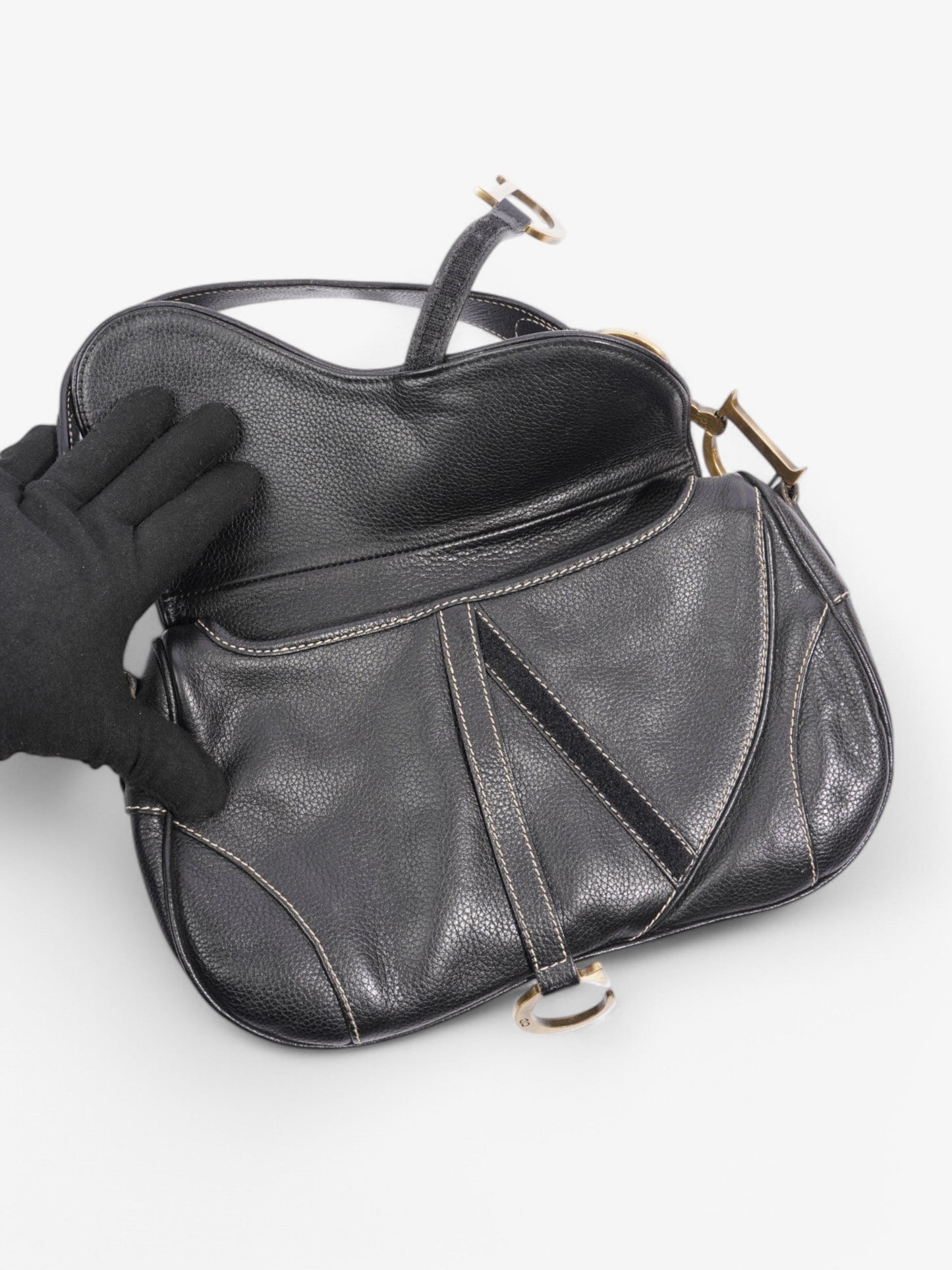 Christian Dior Double Saddle Bag Black Leather