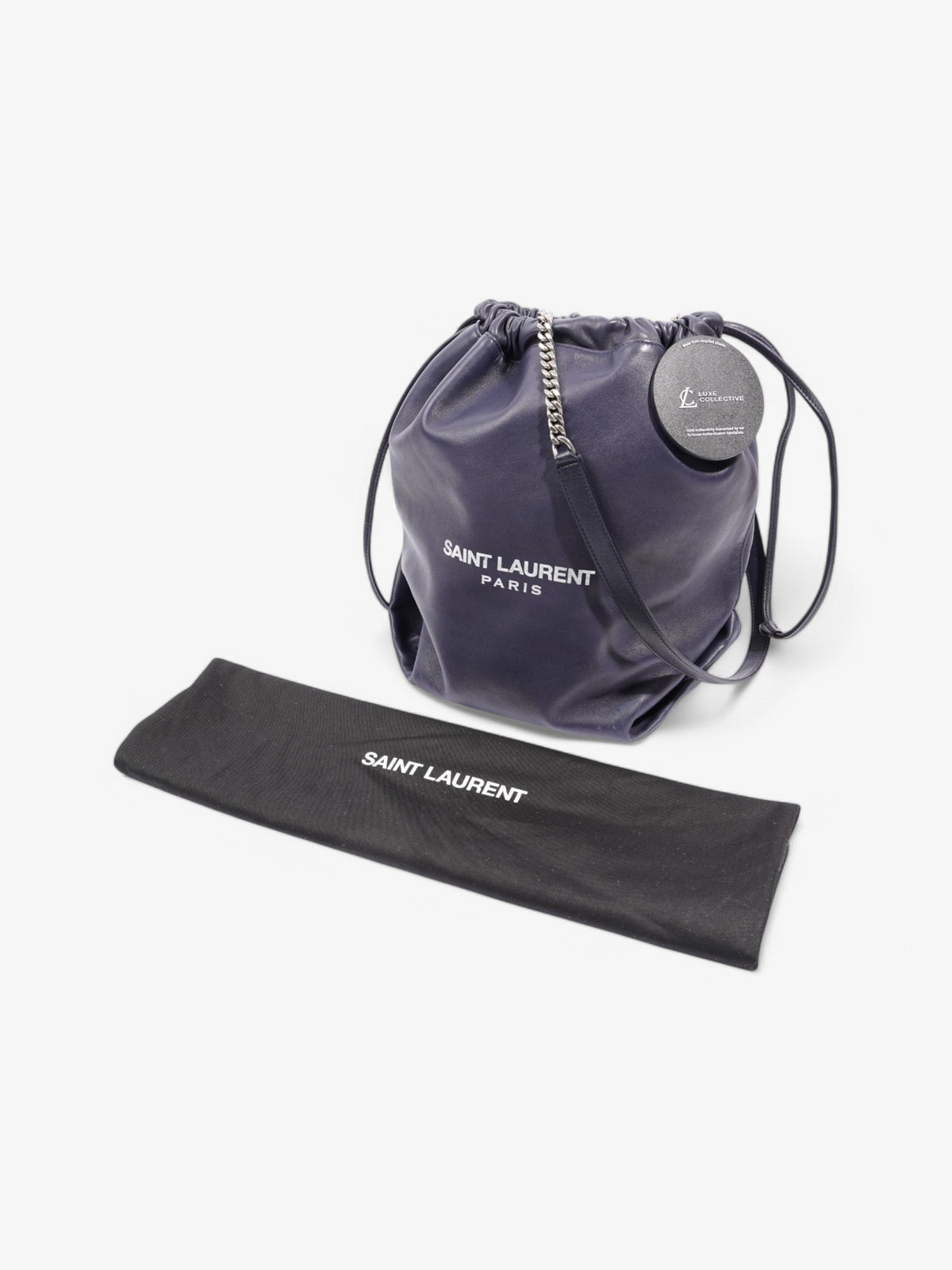 Saint Laurent Teddy Bucket Bag Navy / Silver Leather