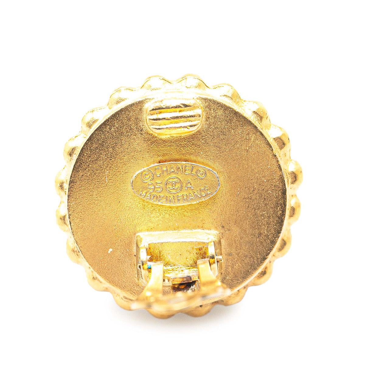 Chanel Gold Plated Acrylic CC Button Clip On Earrings Gold