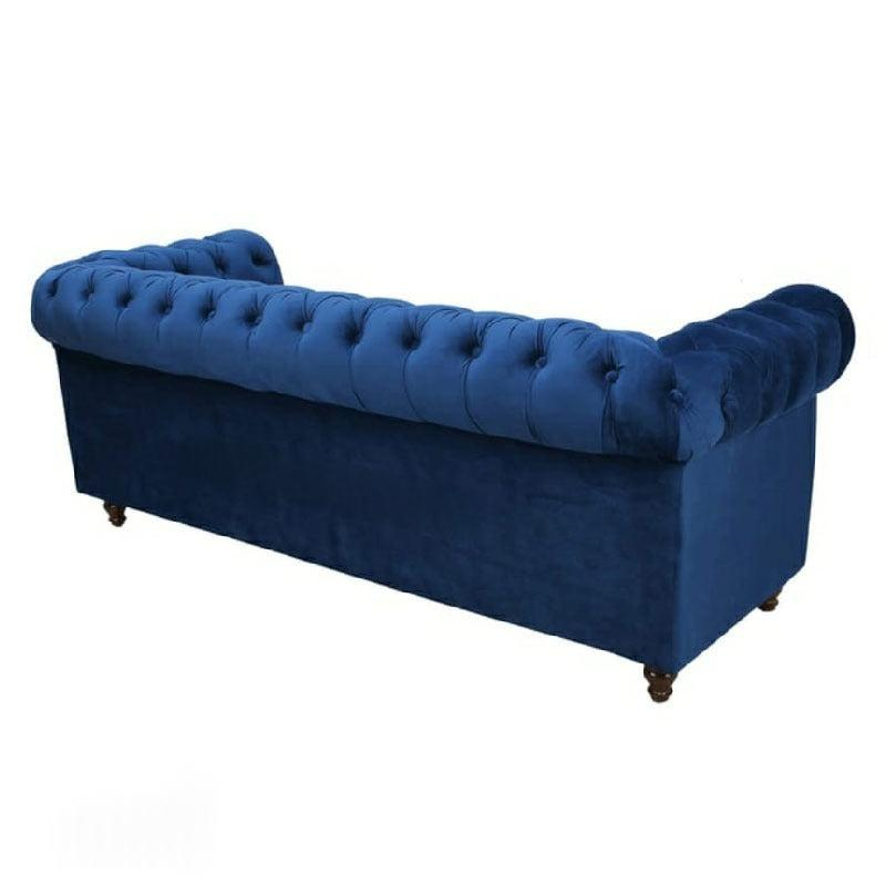 Roomloft Sapphire Navy Blue Velvet 3-Seater Chesterfield Sofa – Rolled Arms & Button-Tufted