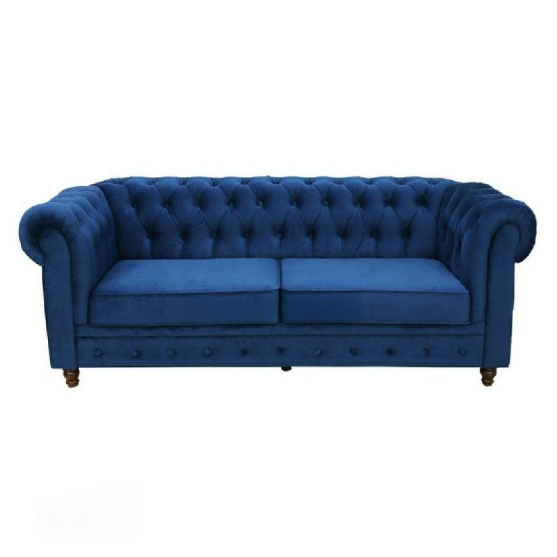 Roomloft Sapphire Navy Blue Velvet 3-Seater Chesterfield Sofa – Rolled Arms & Button-Tufted