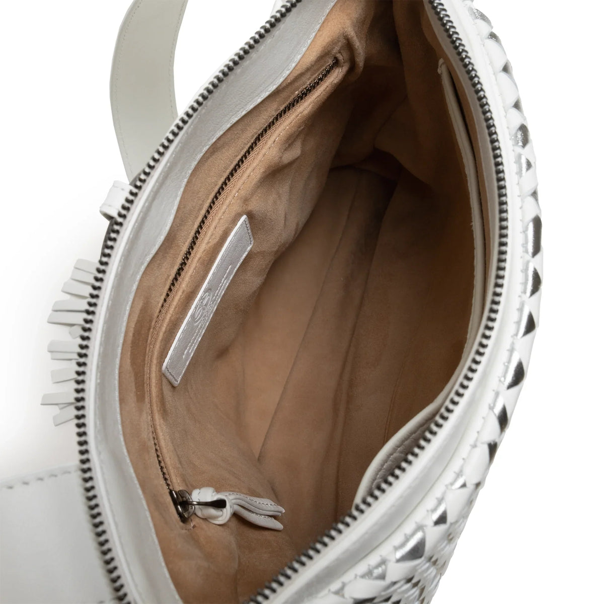 Women's Leather Crossbody Bag Intreccio Optical in White and Silver