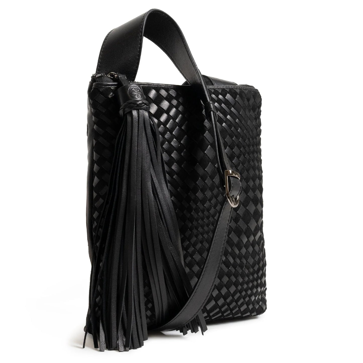 Kim Nappa and Suede Leather Crossbody Bag in Black