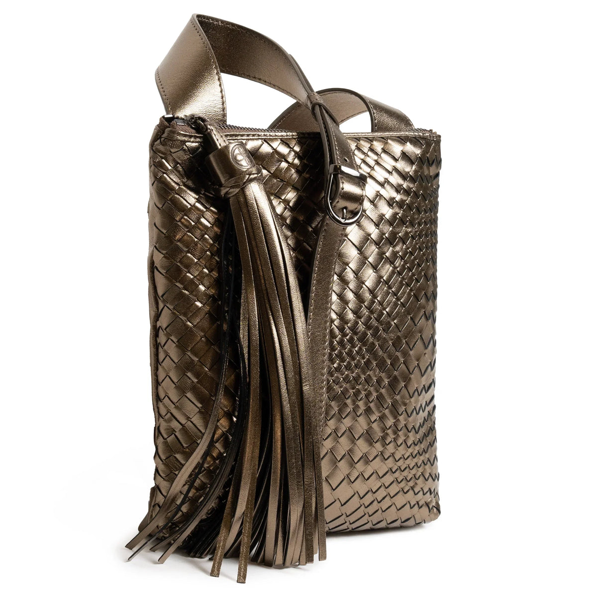 Kim Leather Crossbody Bag Intreccio Optical in Bronze