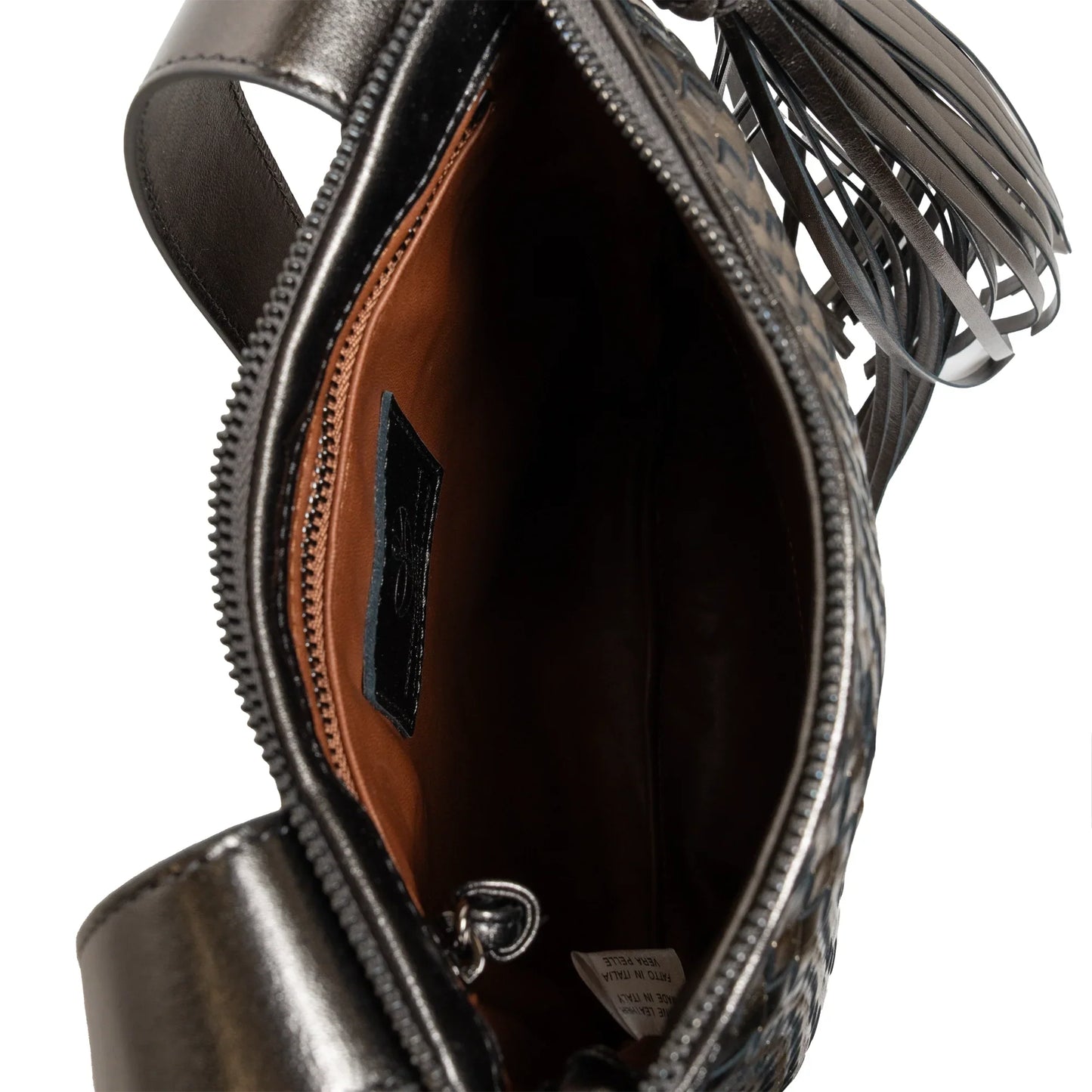 Kim Leather Crossbody Bag Intreccio Optical in Gunmetal and Bronze