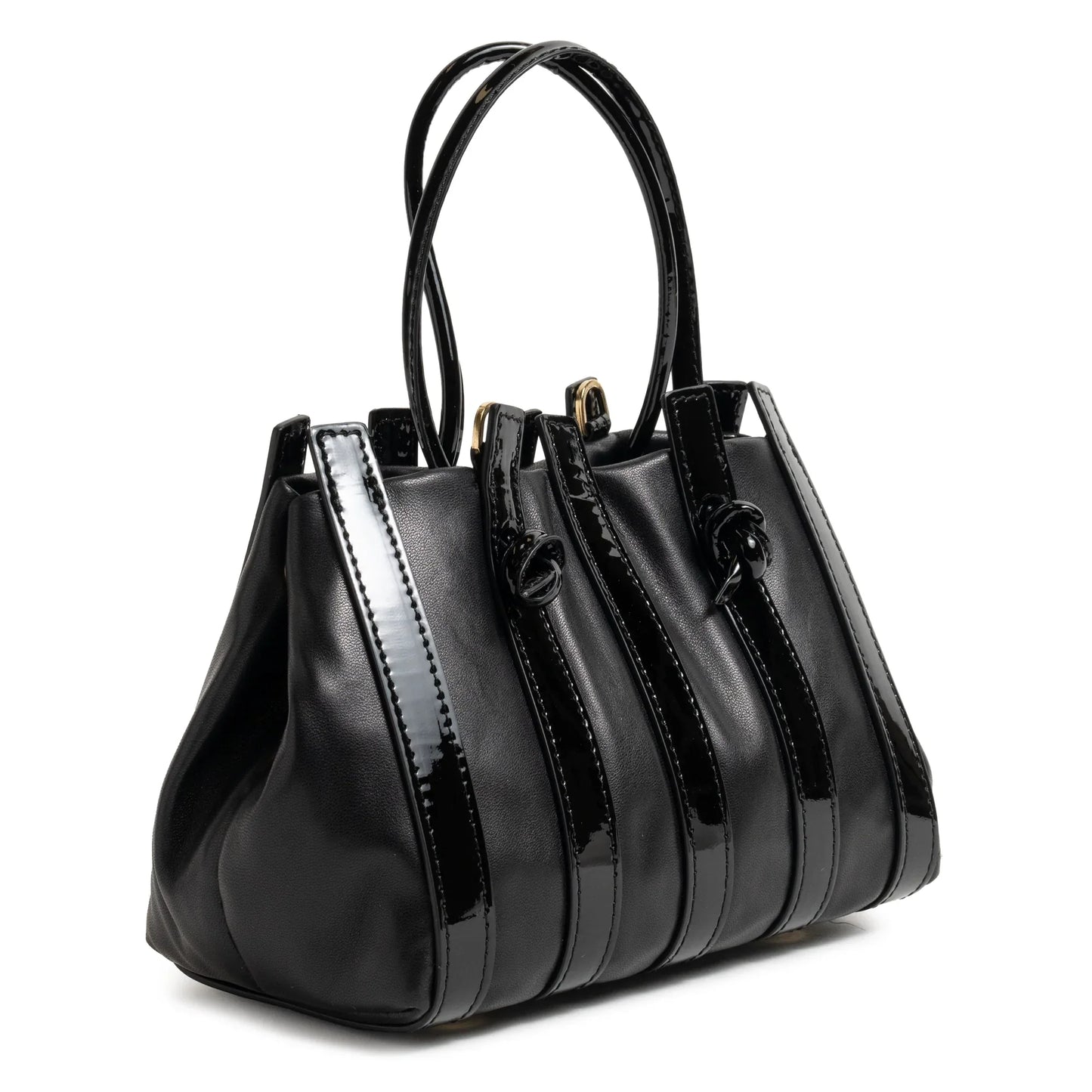 Stripes Mini Shopping Bag in Black Nappa and Patent Leather
