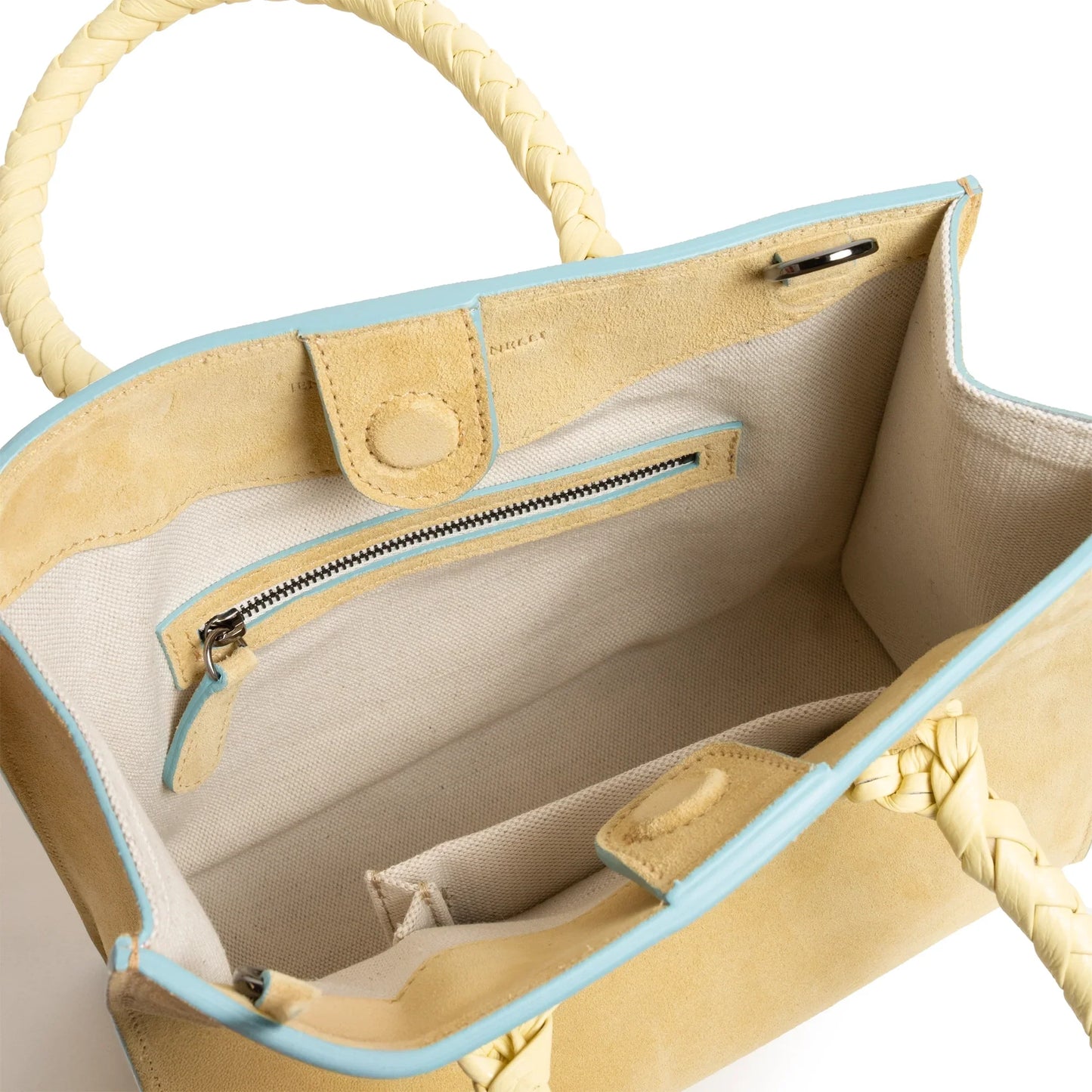 Twist Medium Leather Suede Tote in Vanilla