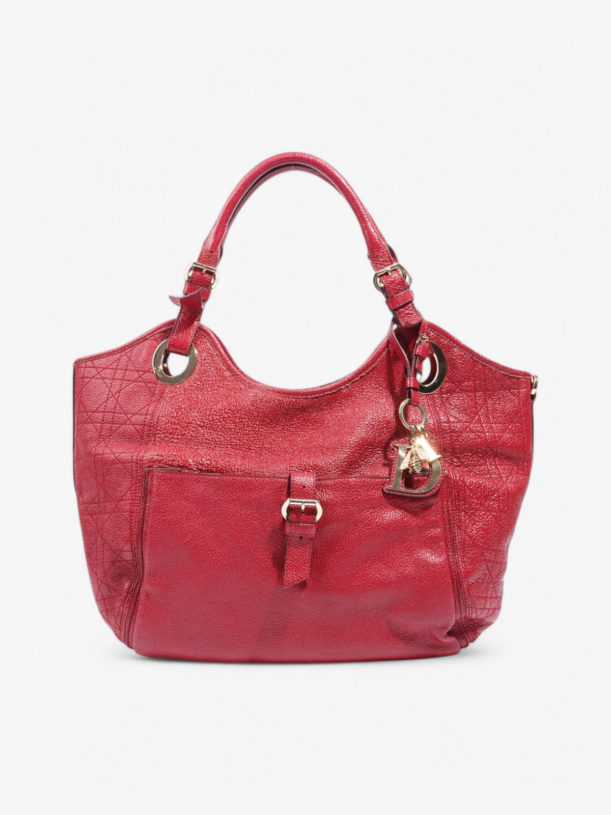 Christian Dior Cannage Bee Tote Red Leather