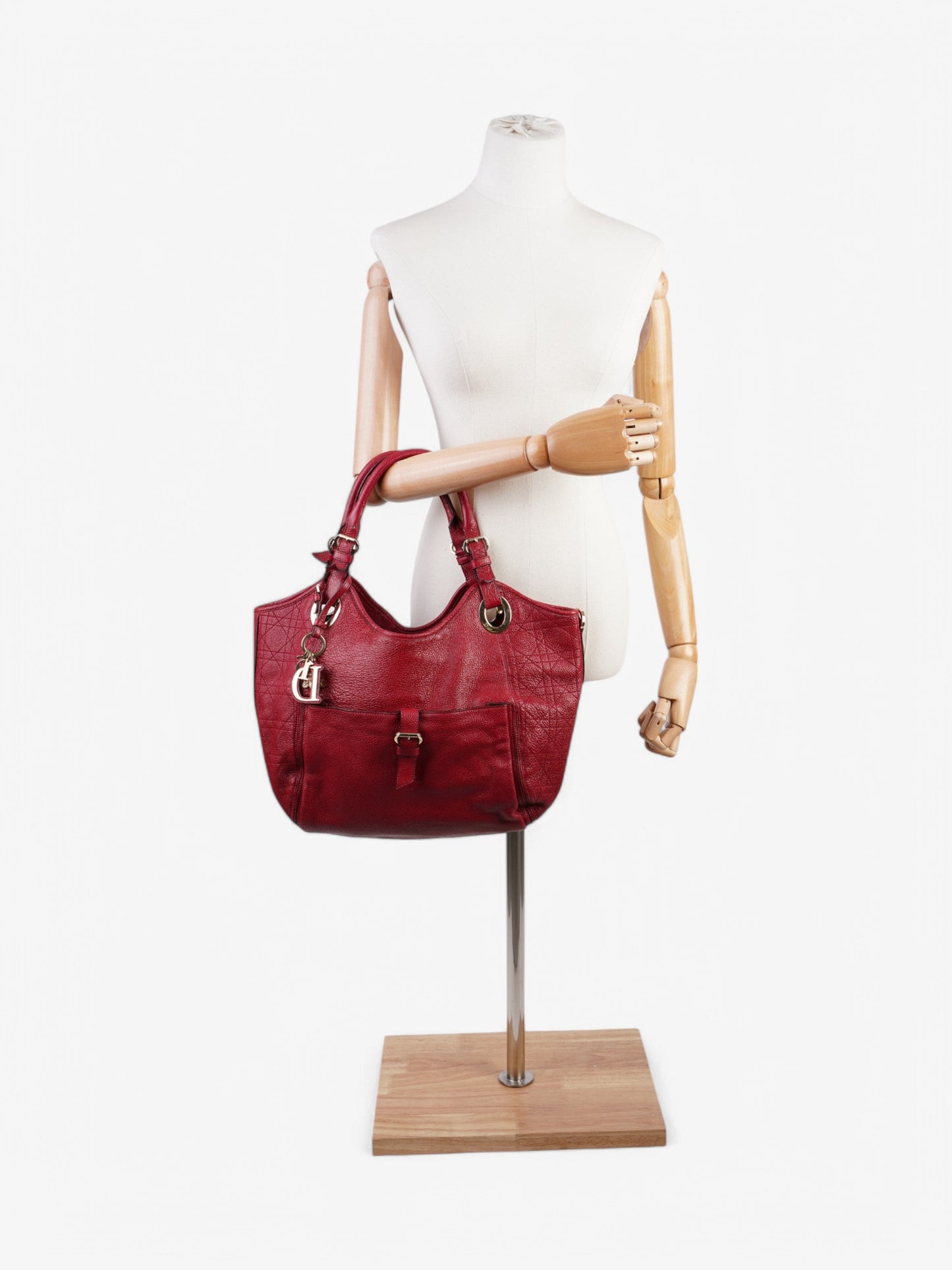 Christian Dior Cannage Bee Tote Red Leather