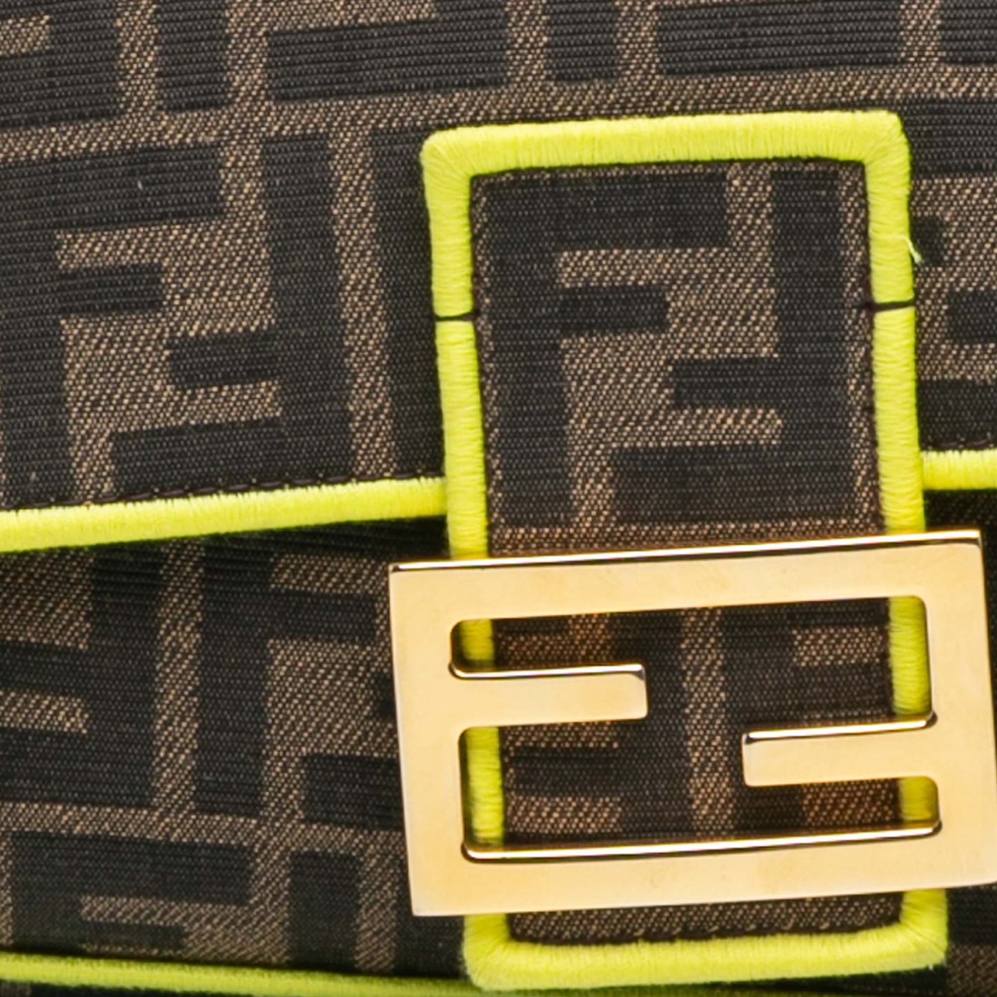 Fendi Medium Zucca Canvas Fluo Trim Baguette Satchel Brown