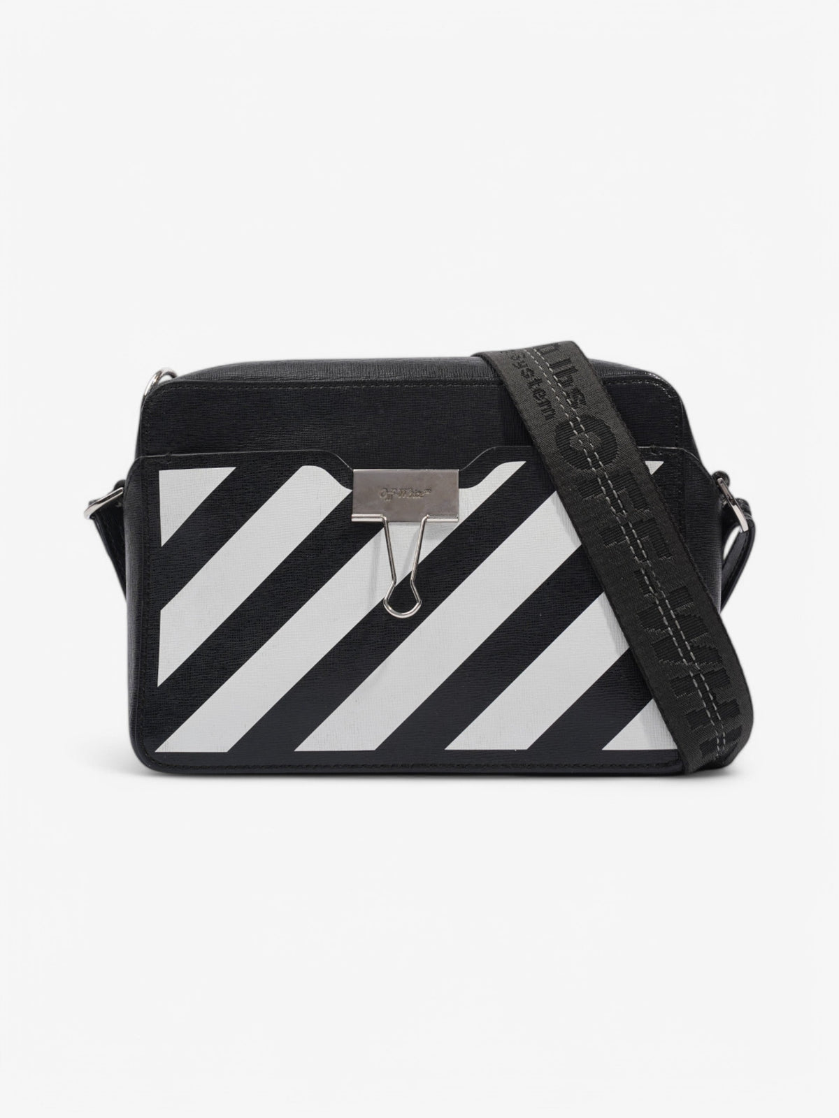 Off White Diag Camera Bag Black / White Leather