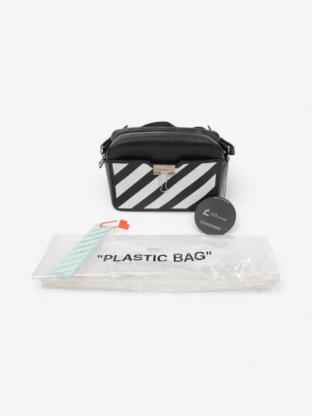 Off White Diag Camera Bag Black / White Leather
