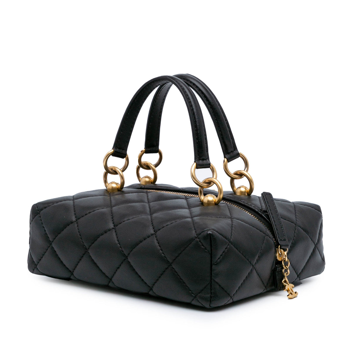 Chanel Métiers d'Art CC Quilted Lambskin Box Top Handle Satchel Black