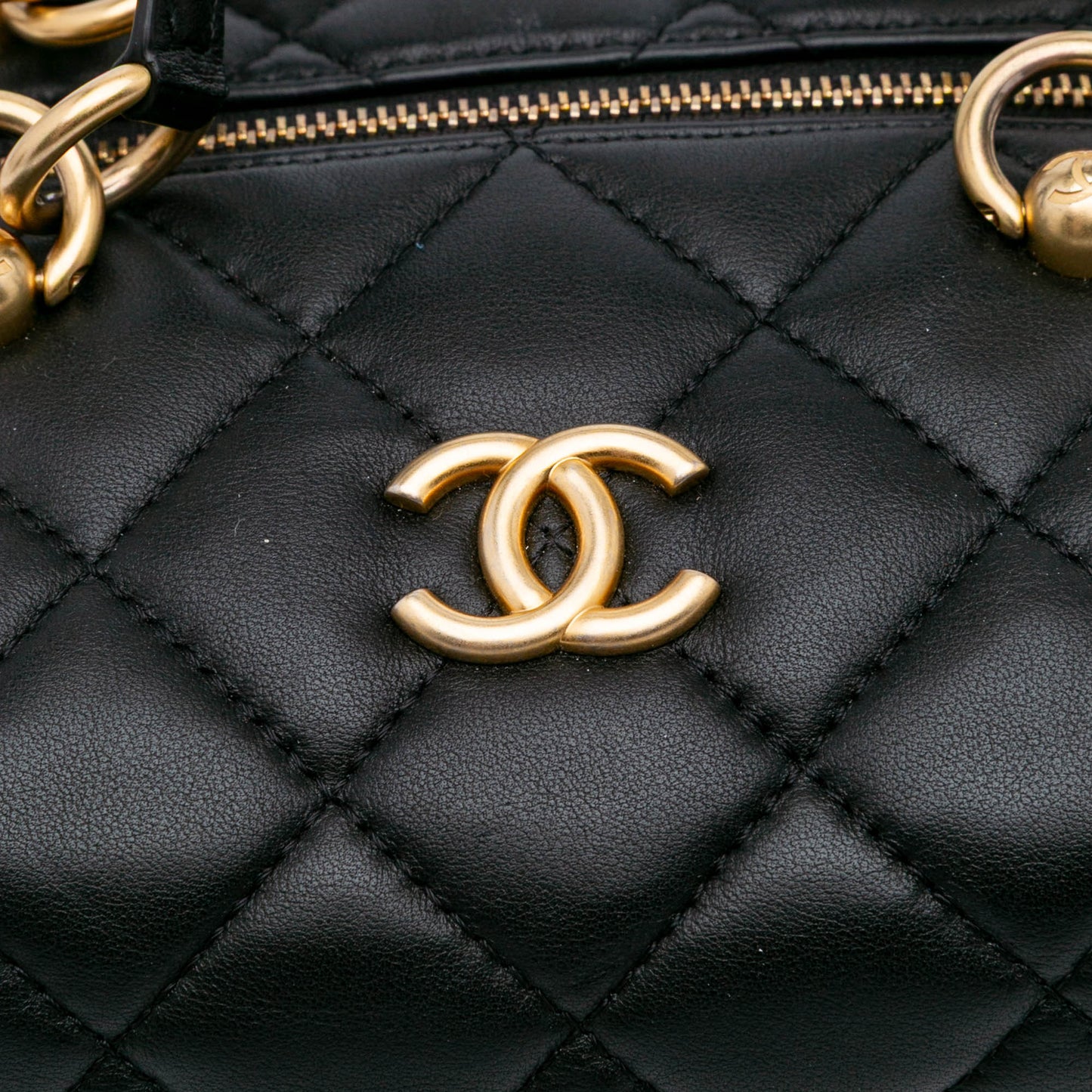 Chanel Métiers d'Art CC Quilted Lambskin Box Top Handle Satchel Black