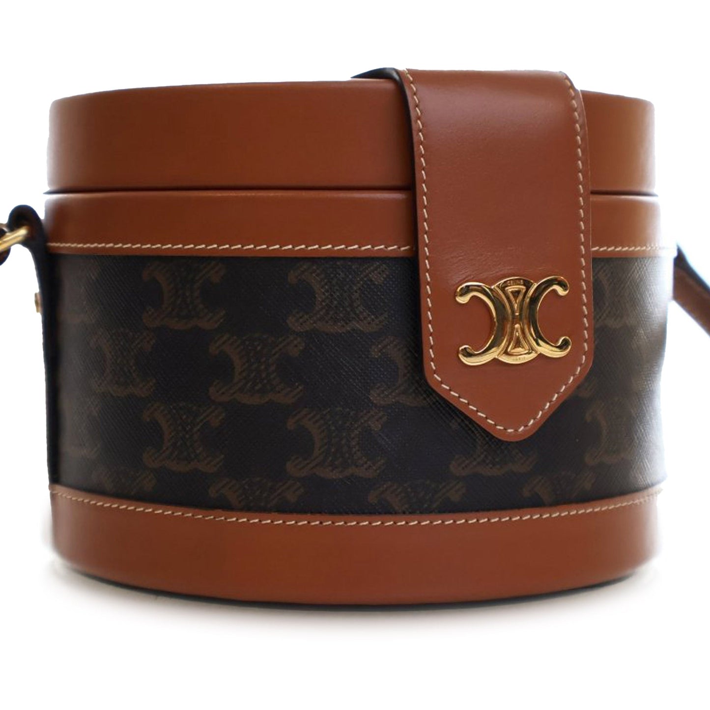 Celine Medium Triomphe Coated Canvas Tambour Crossbody Brown