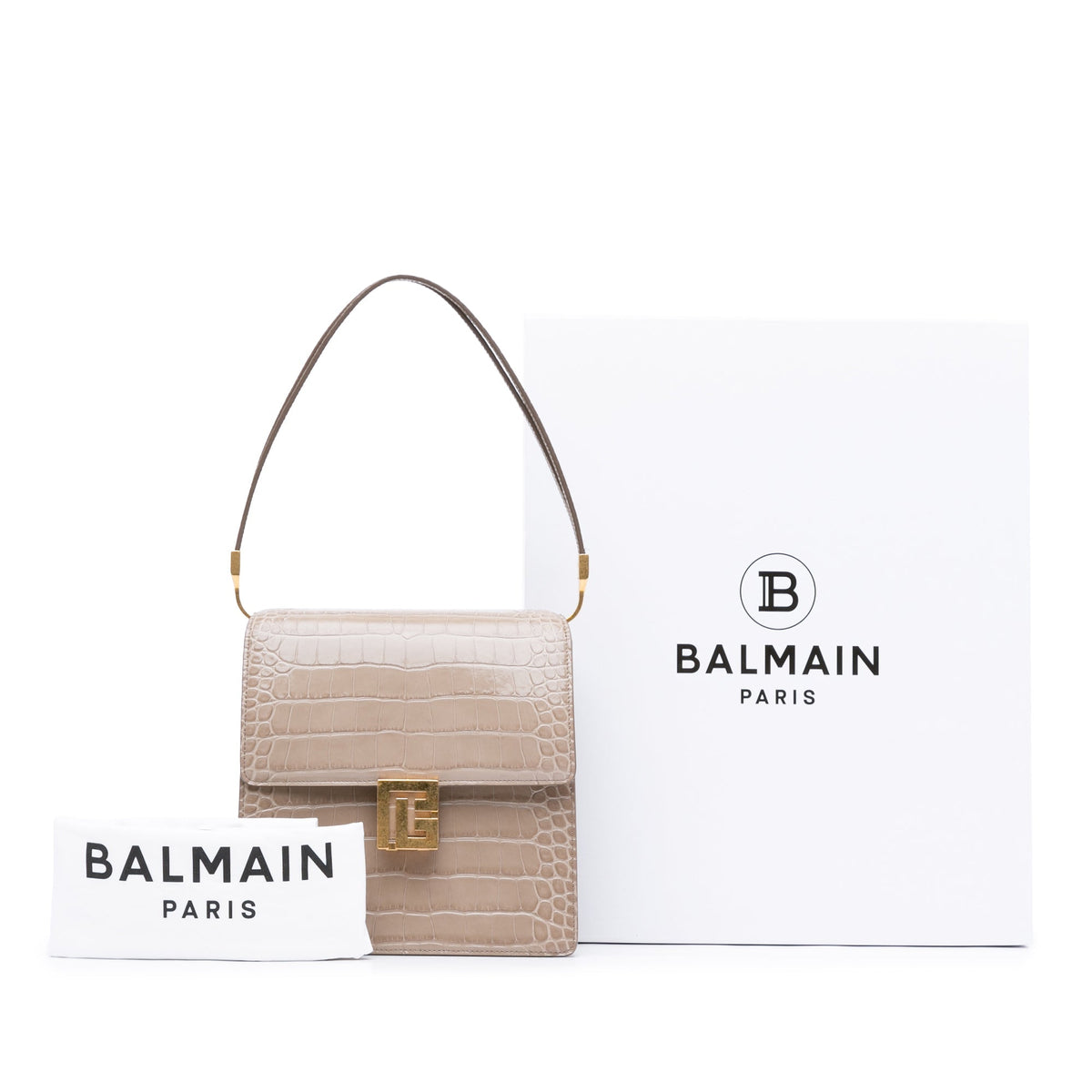 Balmain Embossed Leather Ely Shoulder Bag Brown