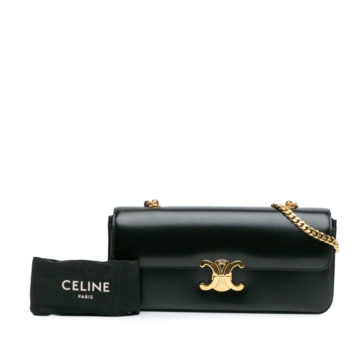 Celine Triomphe Calfskin Cuir Chain Shoulder Bag Black