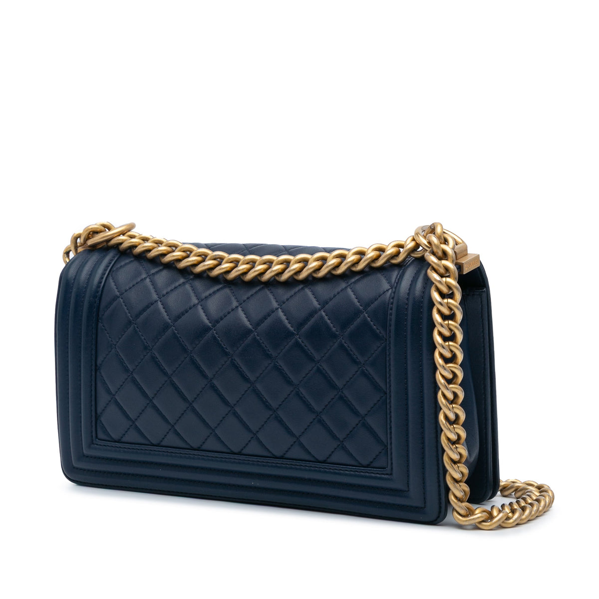 Chanel Old Medium Quilted Lambskin Boy Flap Blue