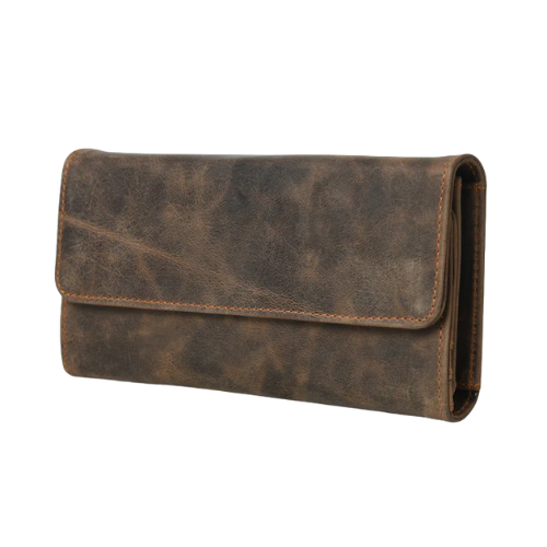 Men’s Distressed Leather Long Wallet
