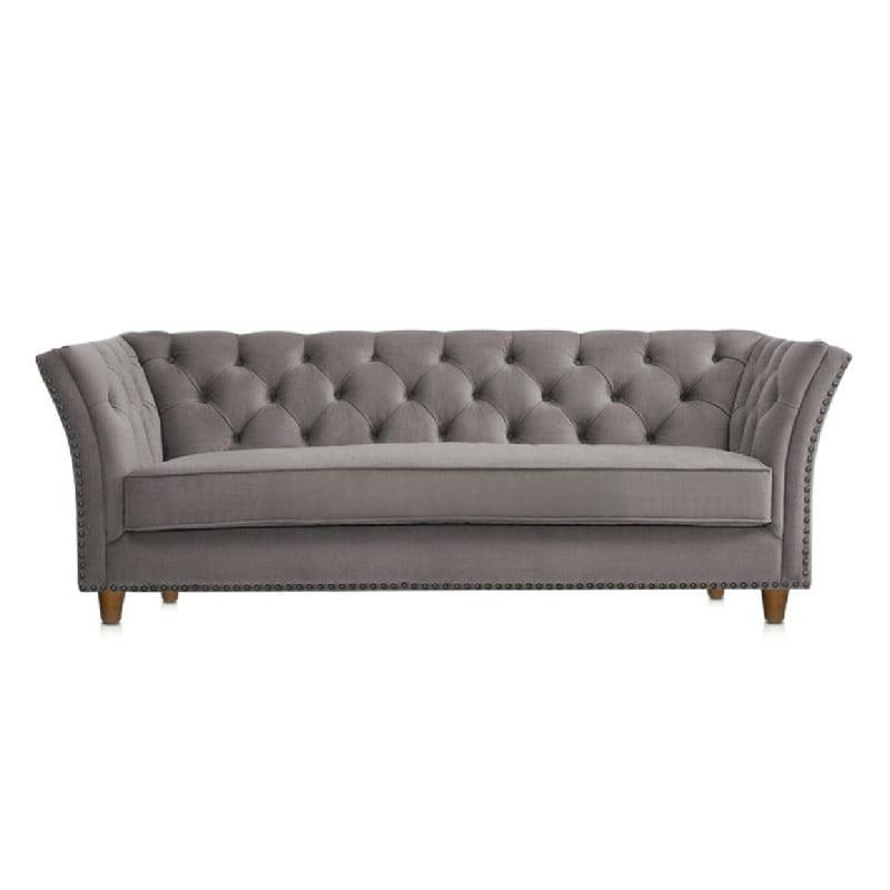 Roomloft Cora Beige Velvet 3-Seater Sofa – Sheesham Wood Frame & High-Density Foam Seating