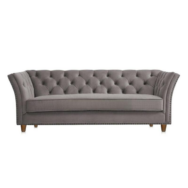 Roomloft Cora Beige Velvet 3-Seater Sofa – Sheesham Wood Frame and High-Density Foam Seating