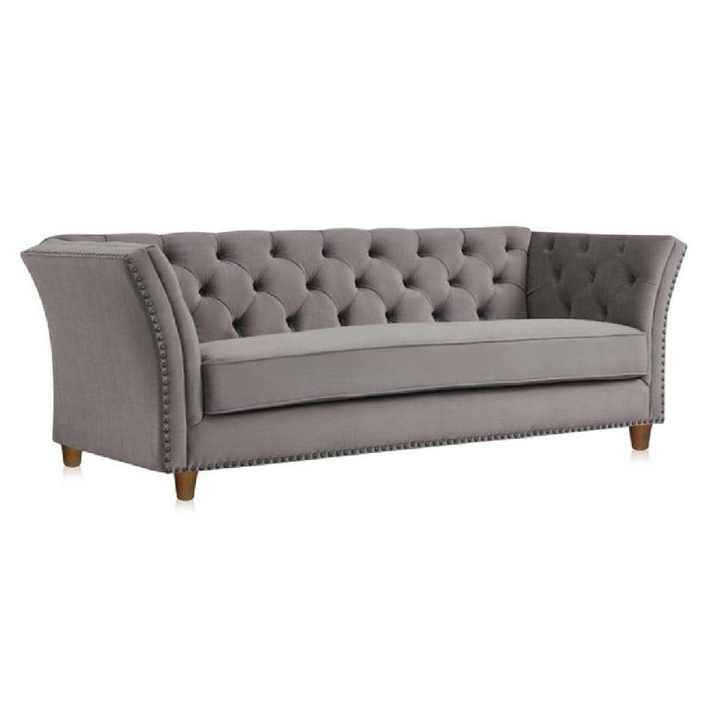 Roomloft Cora Beige Velvet 3-Seater Sofa – Sheesham Wood Frame & High-Density Foam Seating