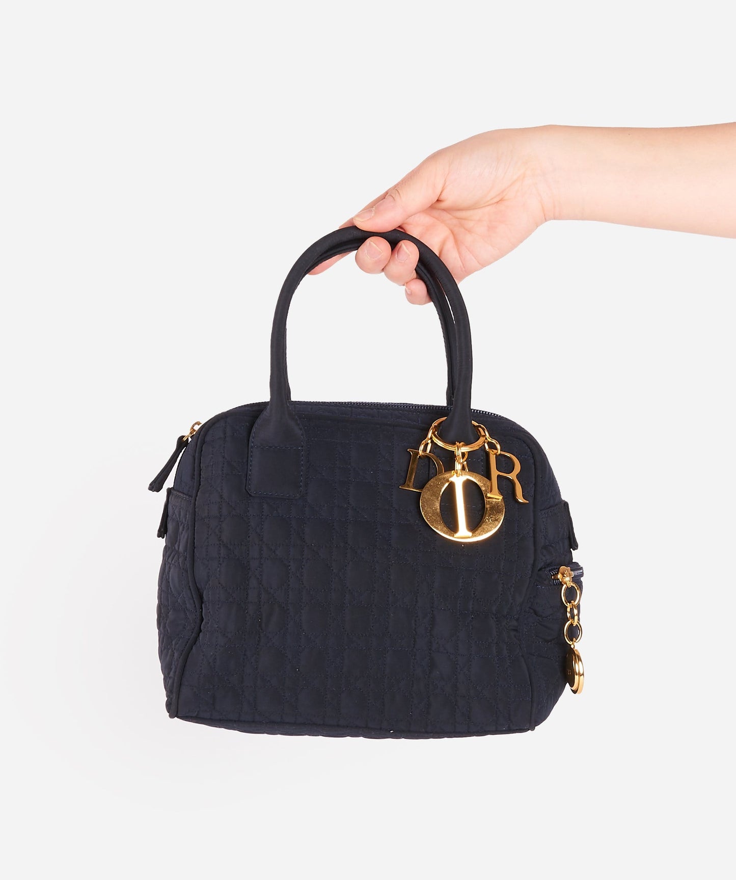 Christian Dior Cannage Hand Bag Black Nylon