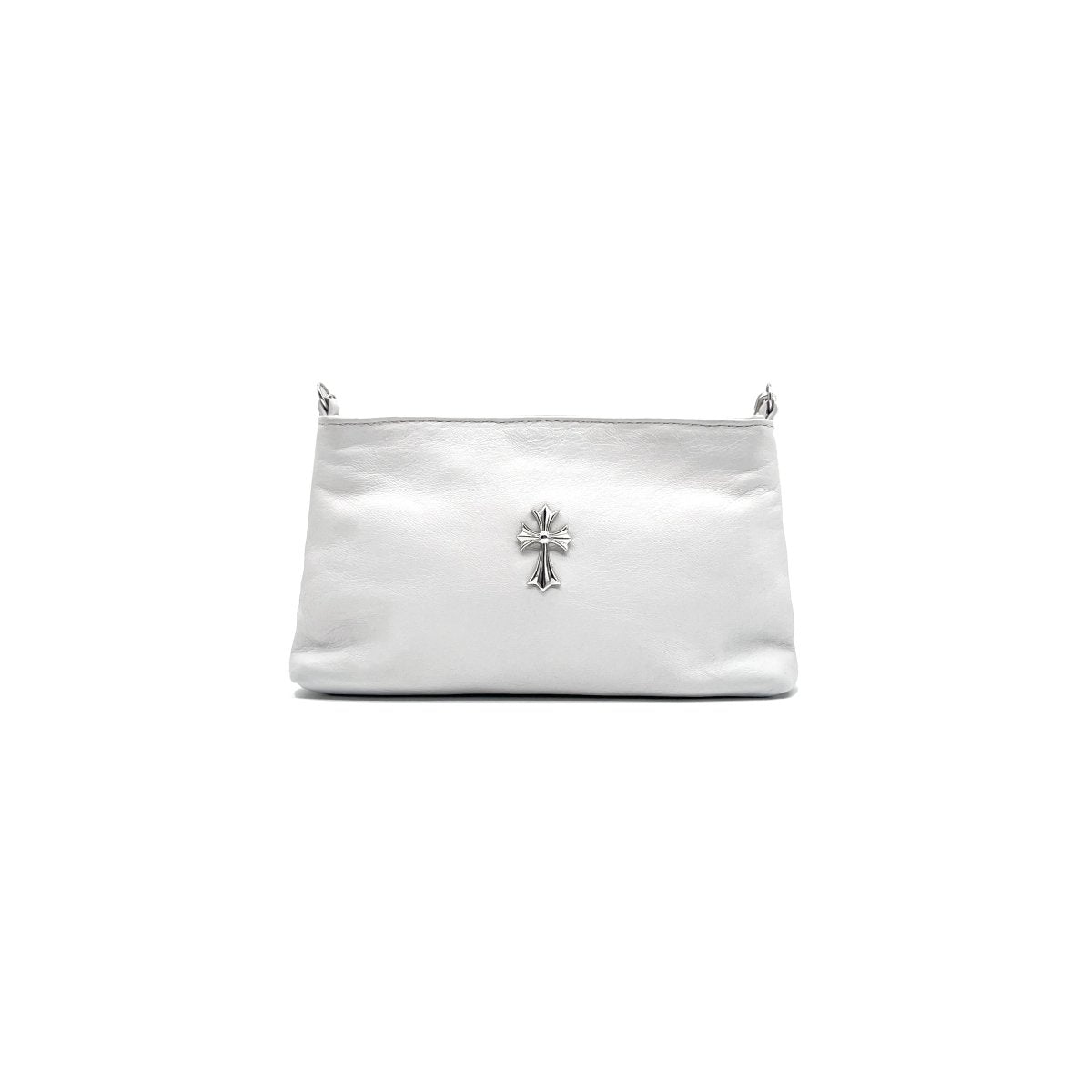 Chrome Hearts Silver Safty Pin Chain Cross White Shoulder Bag