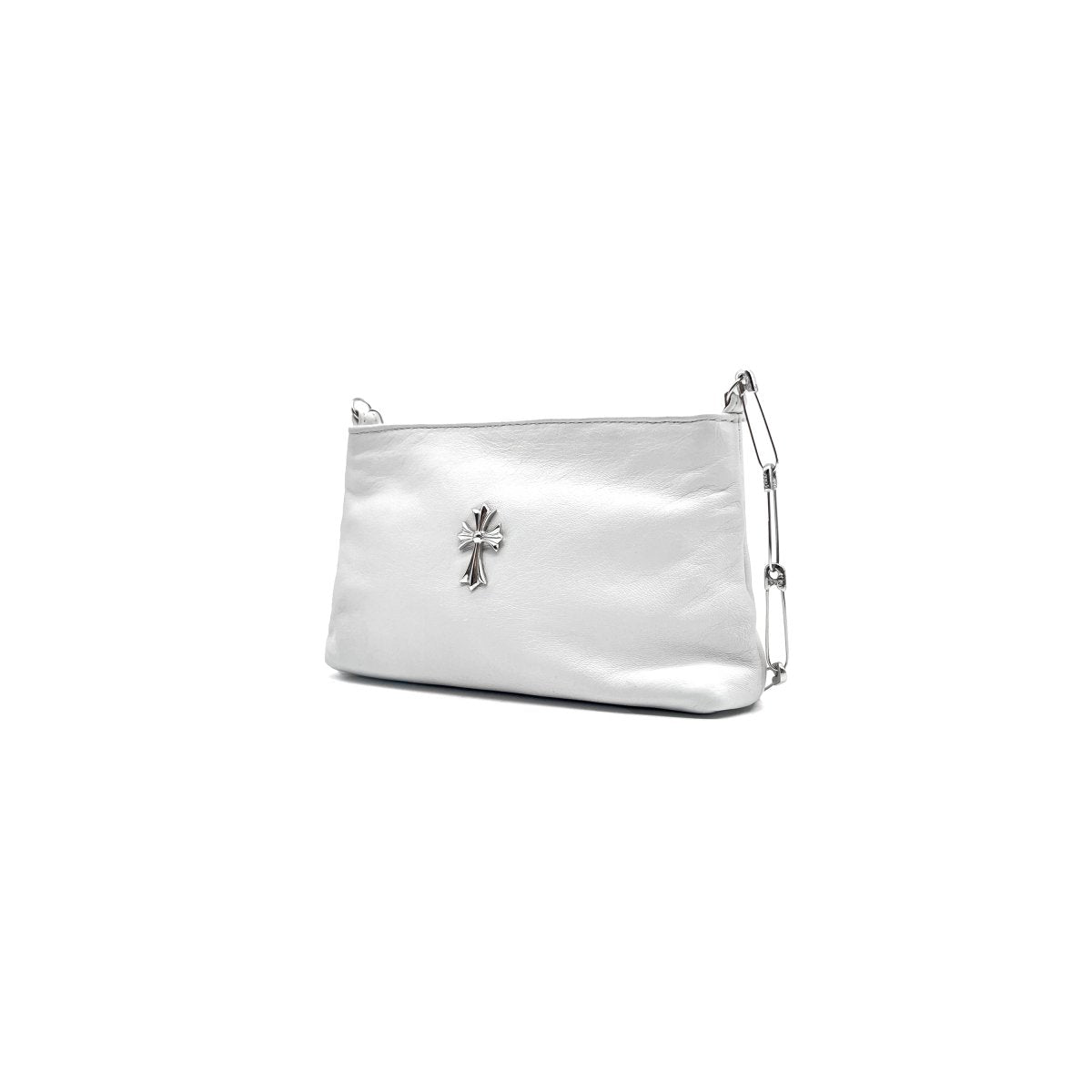 Chrome Hearts Silver Safty Pin Chain Cross White Shoulder Bag