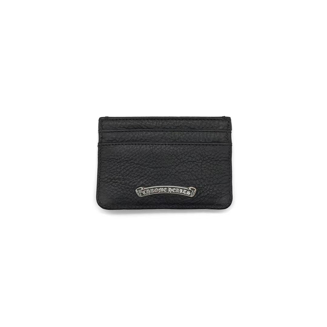 Chrome Hearts Silver Cross Black Leather Cardholder