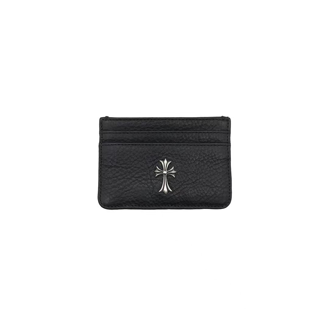 Chrome Hearts Silver Cross Black Leather Cardholder