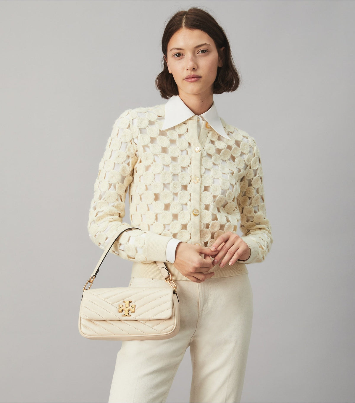 Tory Burch Kira Chevron Small Shoulder Bag - New Cream