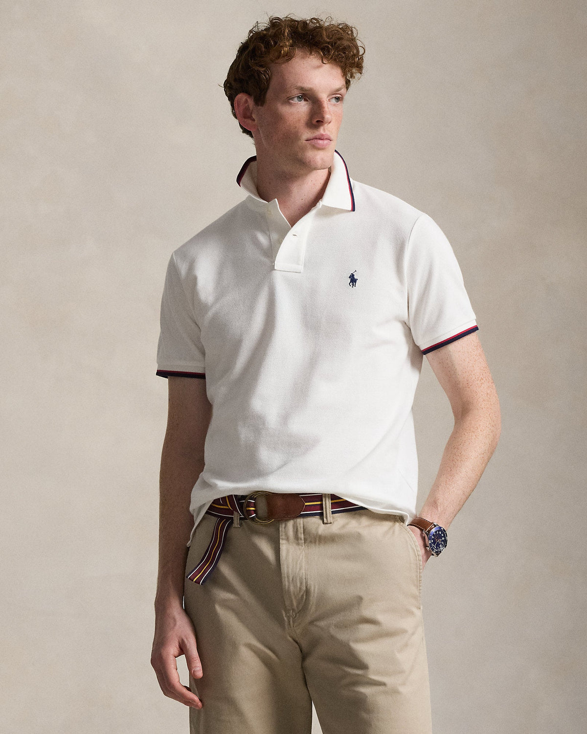 Ralph Lauren Custom Slim Fit Mesh Polo - White