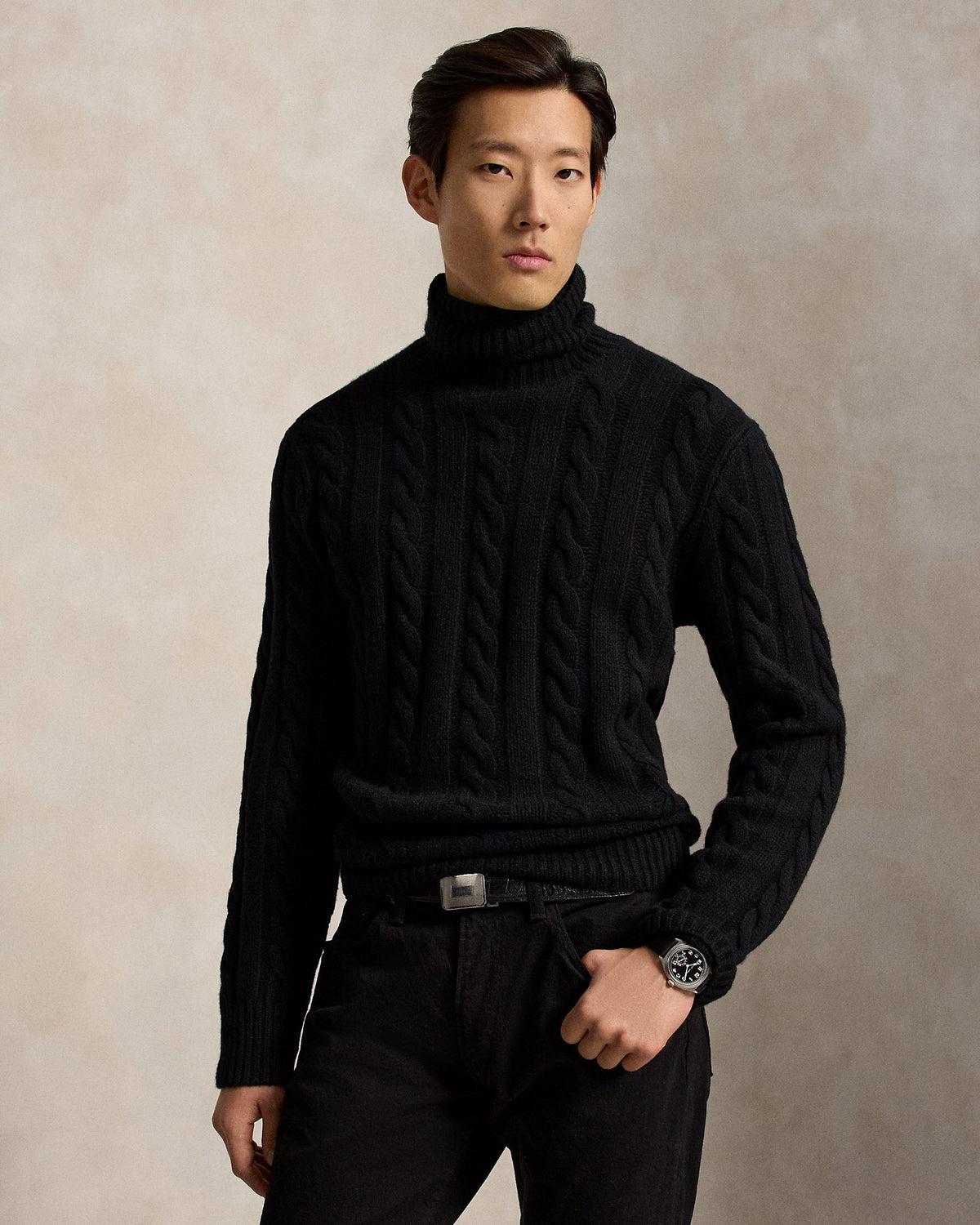 Ralph Lauren Cable-Knit Wool-Cashmere Sweater - Polo Black